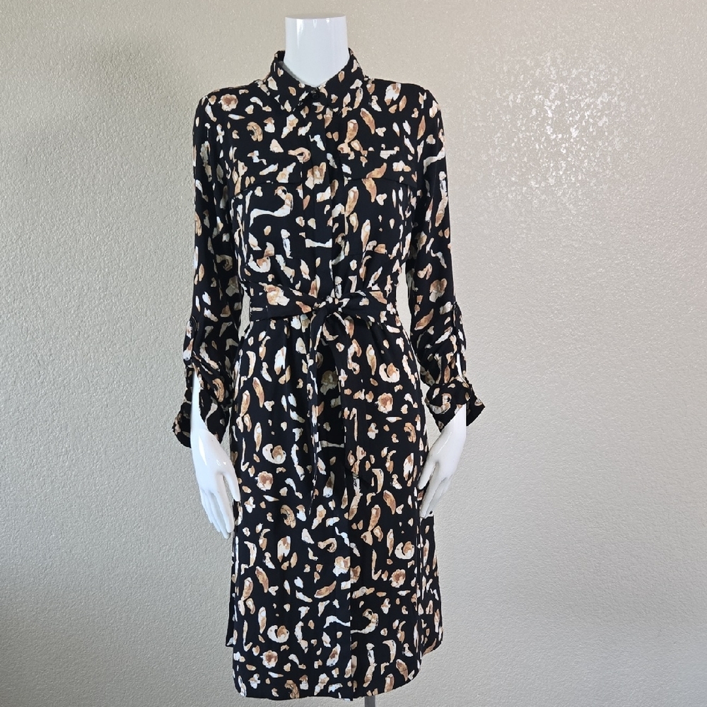 Nine West Black and Cream Long Sleeve Dress
